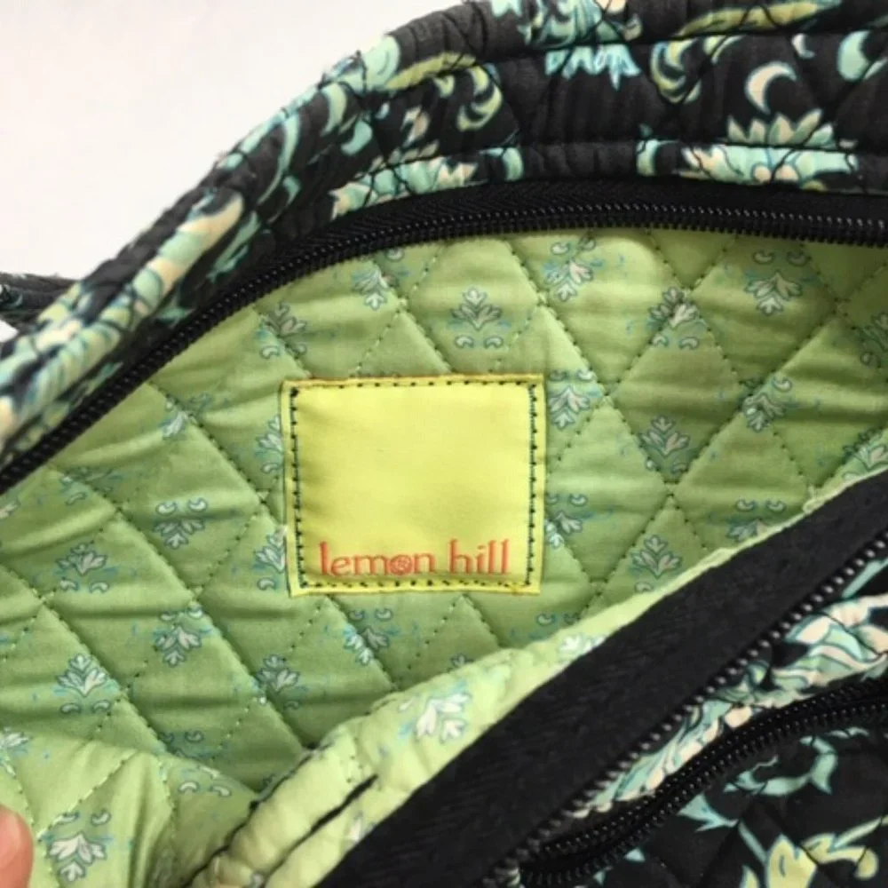 Lemon Hill Quilted Adjustable Cotton Shoulder Bag - Black/Blue/Green Floral
